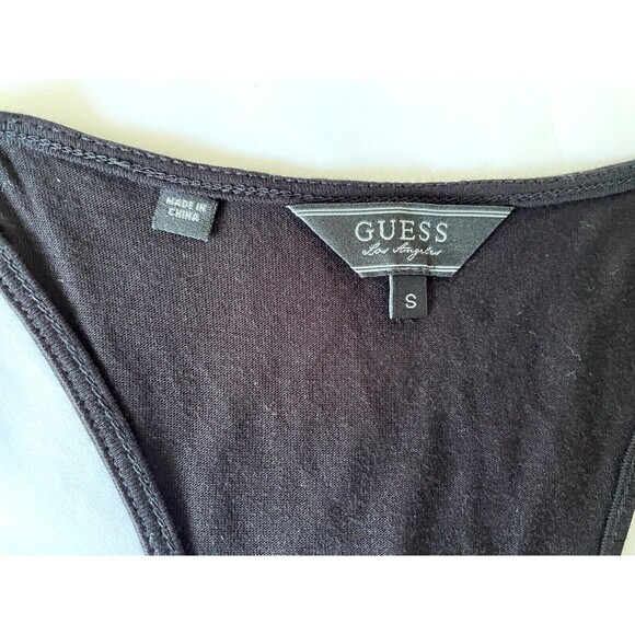 Guess Women's Small Black Sequin Racerback Tank Top Chiffon Cowl Layer in Front - Picture 7 of 10